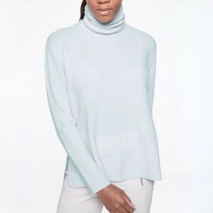 Athleta Transit Pullover Turtleneck Sweater Blue M Merino Wool Boho Lagenlook